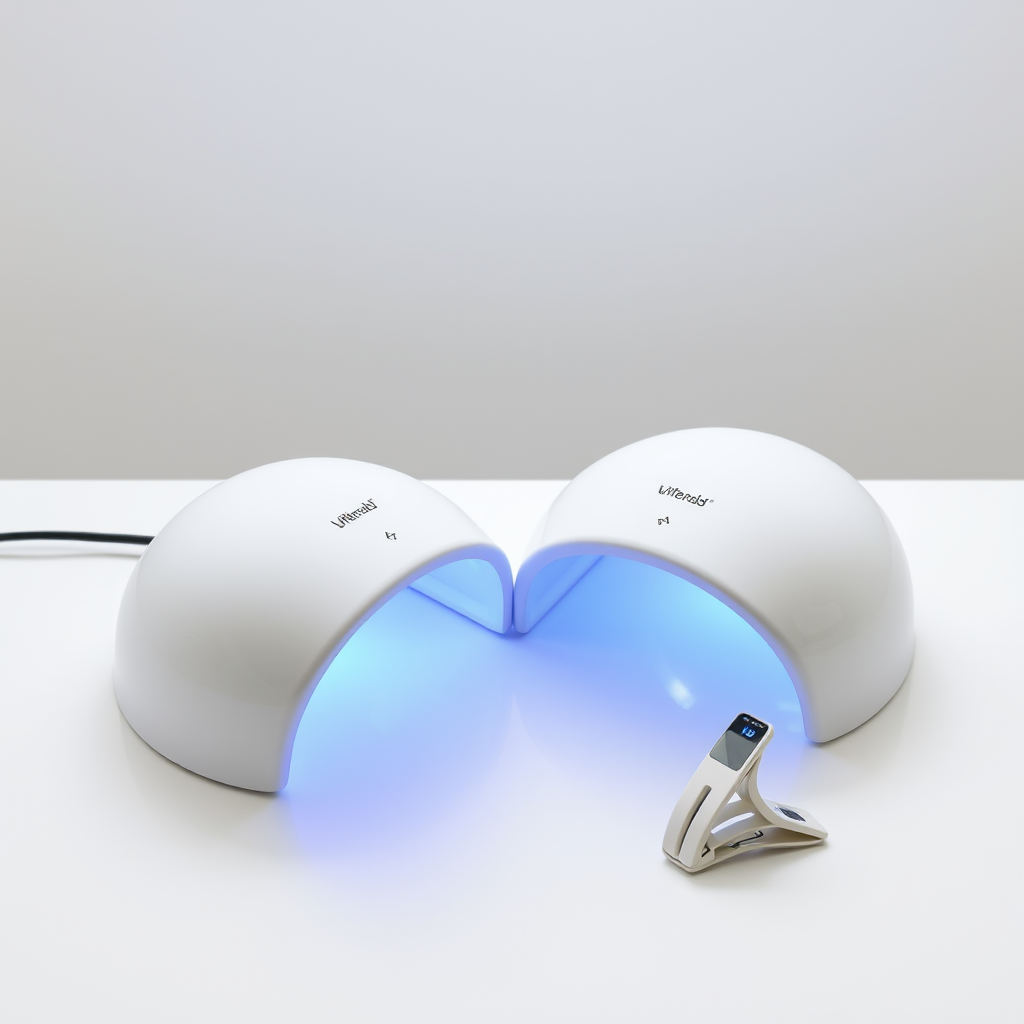 Deux lampes UV LED pour ongles côte à côte sur fond blanc — Nolivia