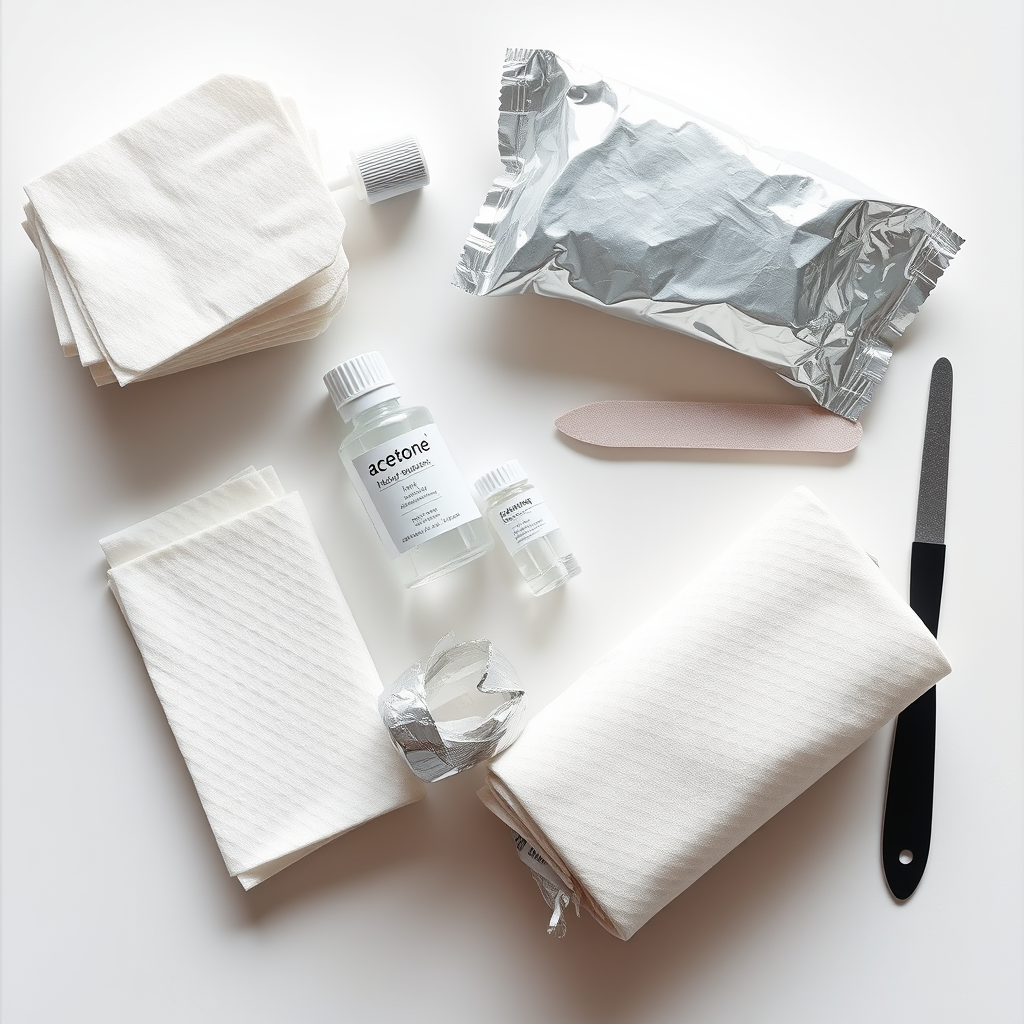 Cotons, papillotes aluminium, acétone et lime pour le retrait — Nolivia
