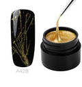 Pot de spider gel or 5 ml et ongle noir décoré de fils dorés scintillants