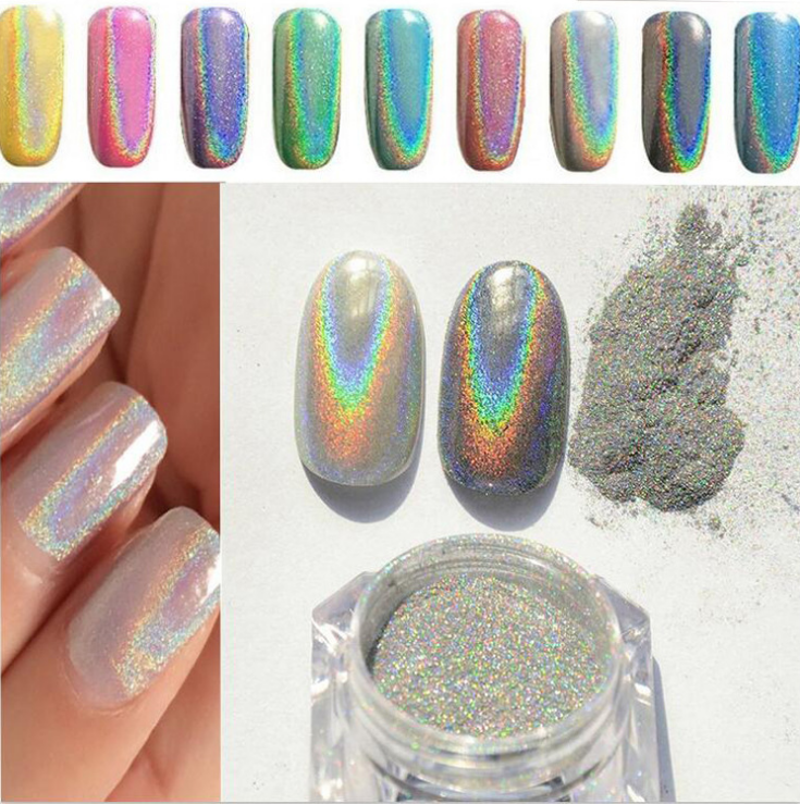 Poudre chrome effet miroir holographique pour ongles, pot de 25 g