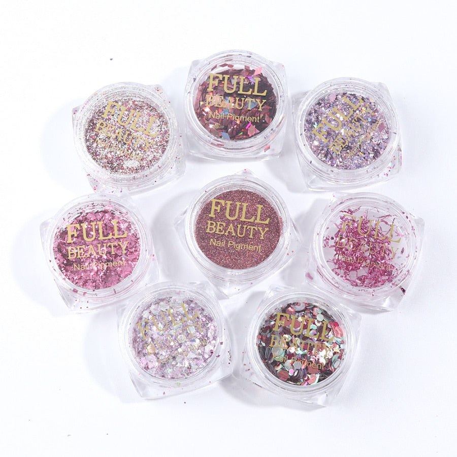 Coffret de 8 boîtes de paillettes holographiques pour nail art — vue 5