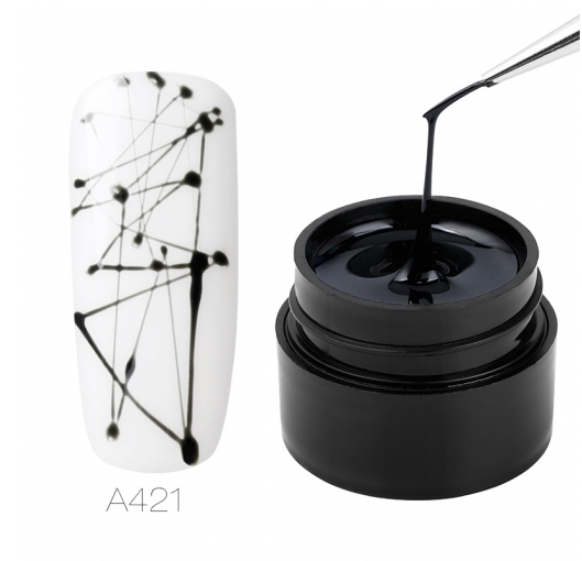 Pot de spider gel noir 5 ml et ongle blanc décoré de fils noirs entrecroisés