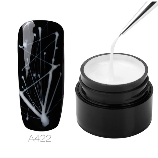 Pot de spider gel blanc 5 ml et ongle noir décoré de fils blancs étirés