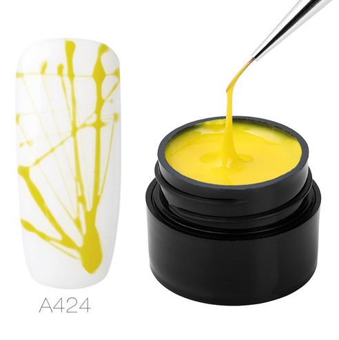 Pot de spider gel jaune 5 ml et ongle blanc décoré de fils jaunes en éventail