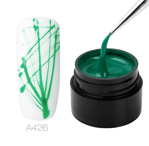 Pot de spider gel vert 5 ml et ongle blanc décoré de fils verts en gerbe