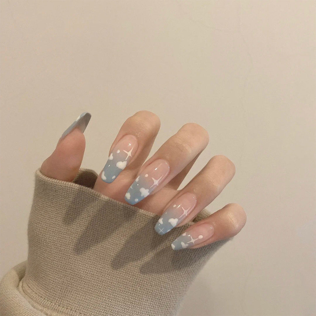 Faux Ongles Nuage Bleu & Effet Brillant - vue 1 - capsules faux ongles Nolivia