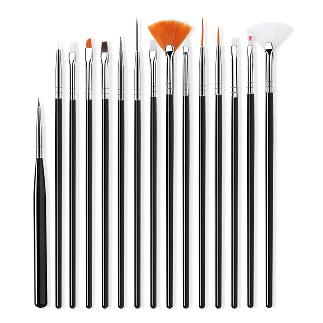 Set de 15 pinceaux de nail art pour décoration d'ongles