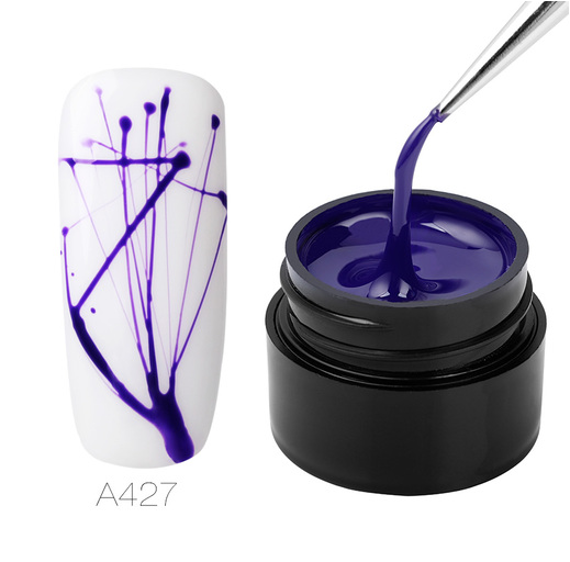 Pot de spider gel violet 5 ml et ongle blanc décoré de fils violets fins