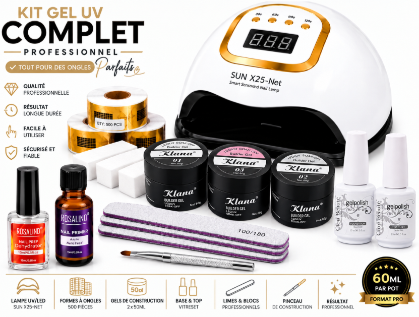 Kit gel UV complet Nolivia : lampe, gels de construction et accessoires
