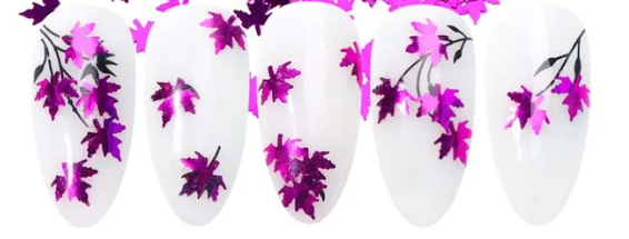 Pot de paillettes feuille d'érable violet fuchsia et cinq ongles à motif de branche