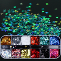 Coffret de 12 couleurs de paillettes papillon holographiques pour ongles