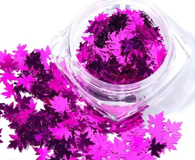 Pot de paillettes feuille d'érable violet fuchsia et cinq ongles à motif de branche