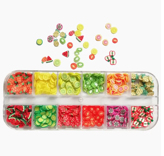 Coffret de 12 cases de tranches de fimo fruits pour ongles