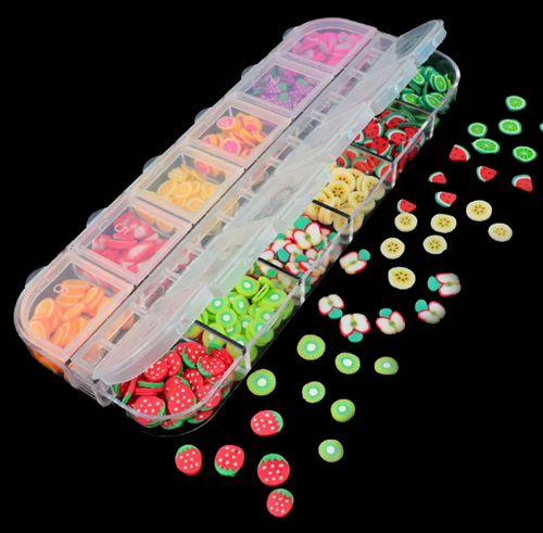 Coffret de 12 cases de tranches de fimo fruits d'été pour ongles