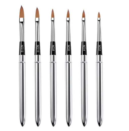 Pinceau acrylique à manche métal pour ongles, plusieurs tailles