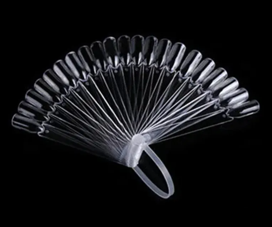 Nuancier éventail de 32 tiges transparentes pour ongles