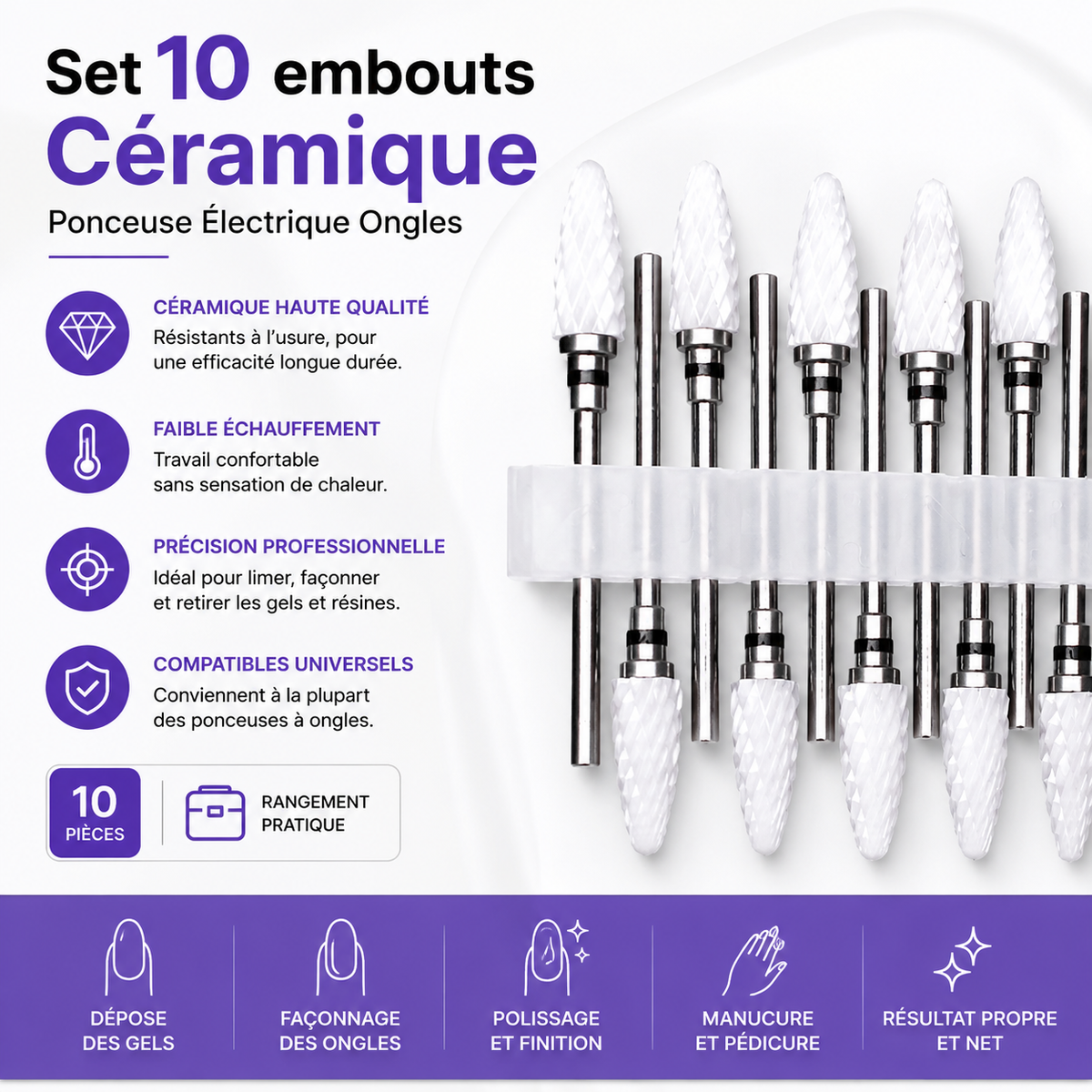 Set 10 embouts Céramique — Ponceuse Électrique Ongles - vue 1 - ponceuse à ongles électrique Nolivia